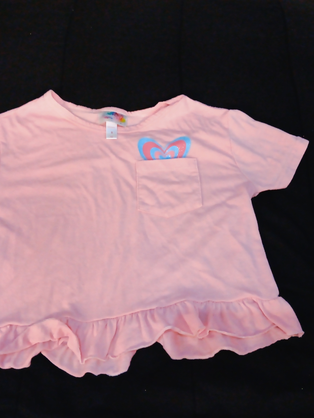 wonder nation Pink Ruffle-Hem Tee with Heart Pocket